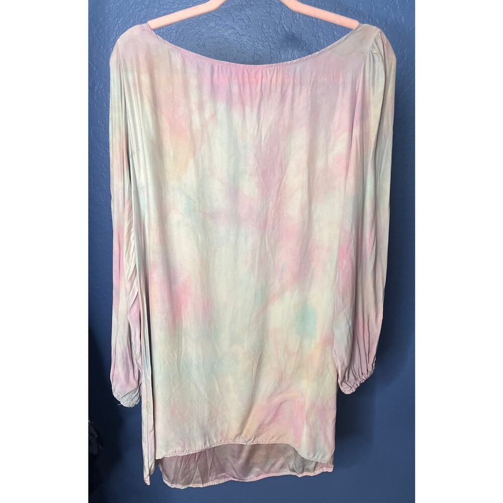 JUNIM Pastel Tie Dye Long Sleeve Tunic Blouse Size Large (Flaws)